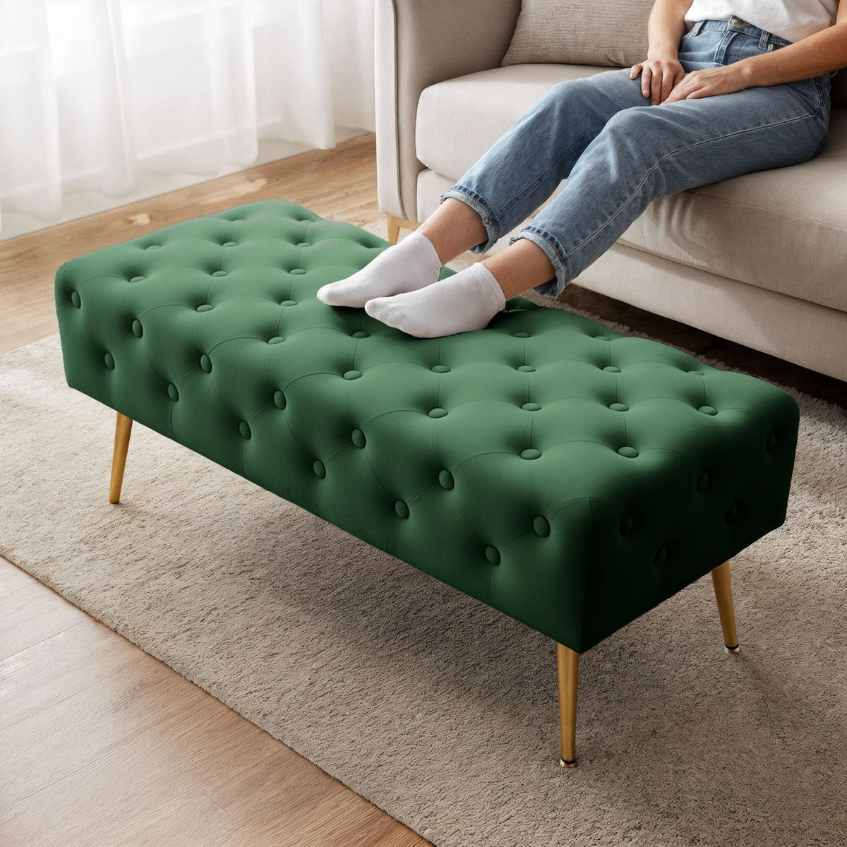 SITZHOCKER MONACO, Grün, T100xB41xH42 - Grün, Holz (41/42/100cm) - Milordbikes