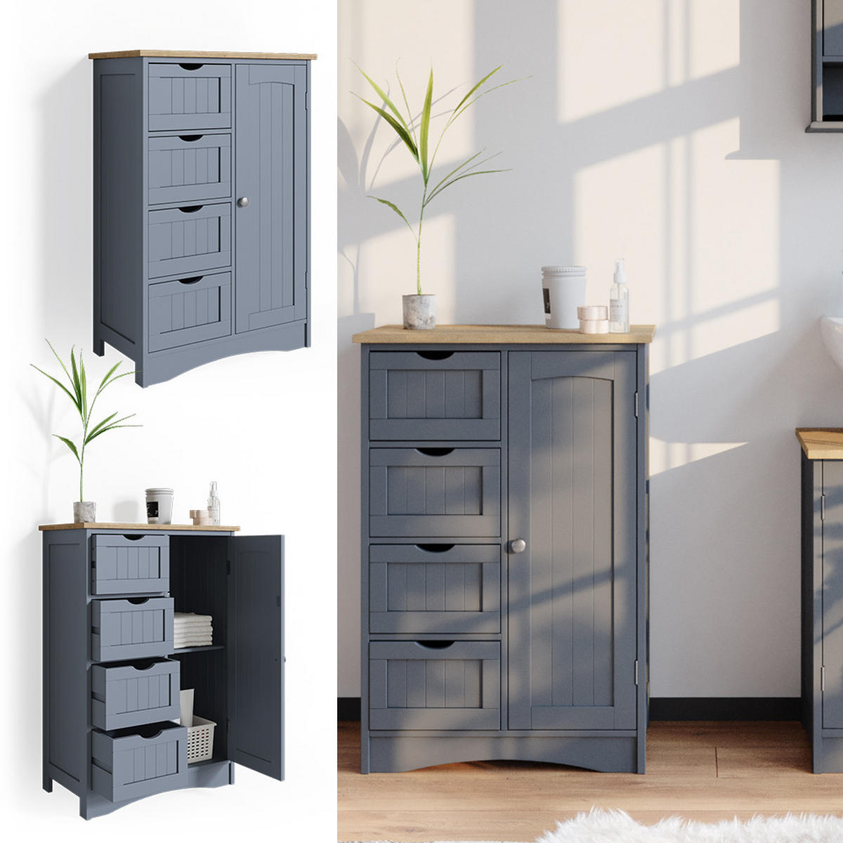 SKŘÍŇKA DO KOUPELNY Bianco Šedá - šedá, kompozitní dřevo (55/81/30cm) - Vicco