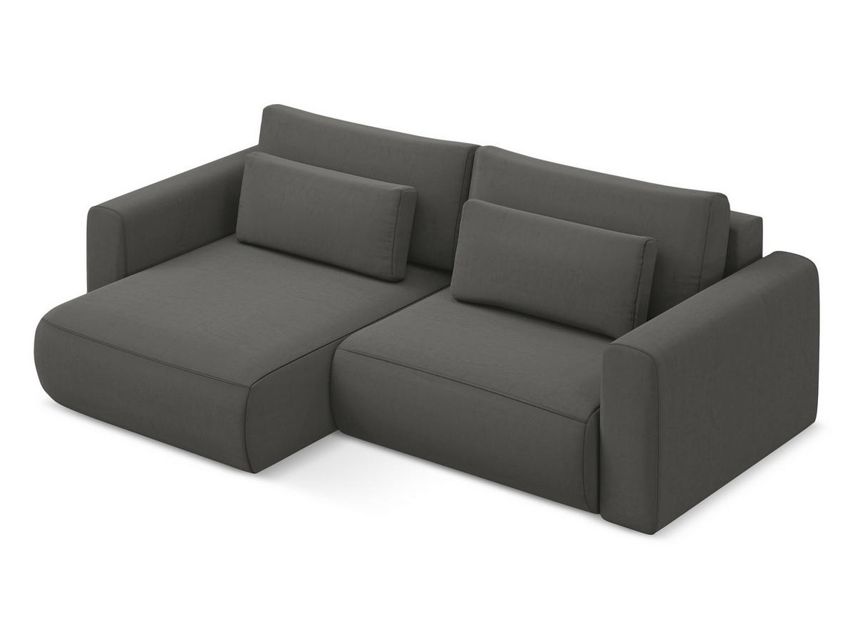 ECKSOFA mit Schlaffunktion Samt Stoff Grau - Dunkelgrau/Schwarz, Kunststoff/Textil (149/240cm) - Makamii