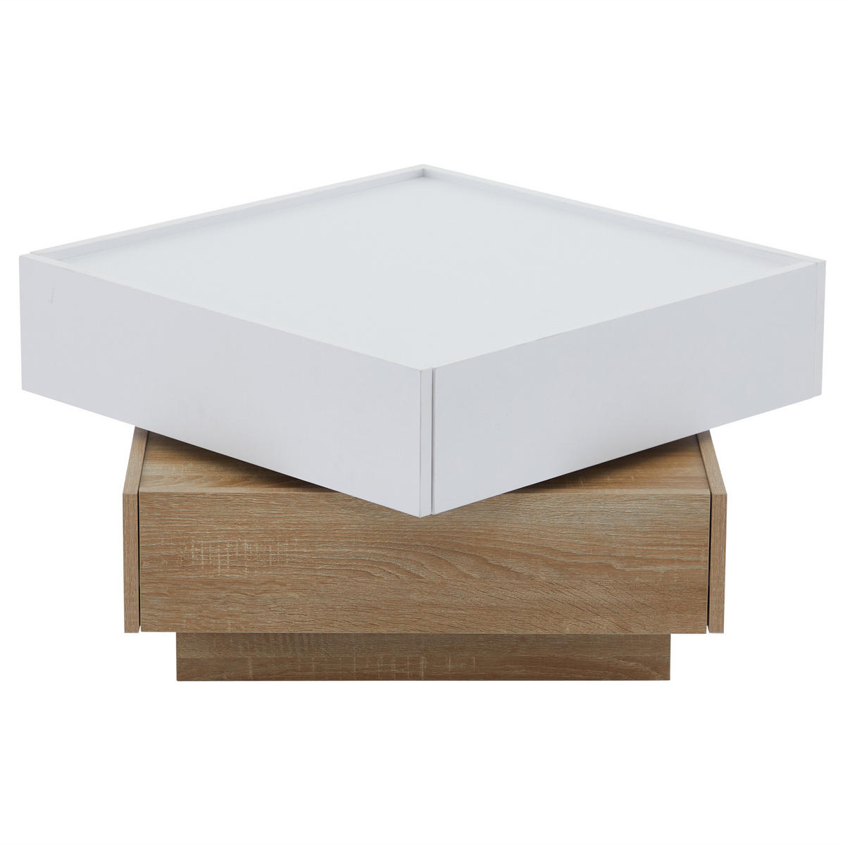 COUCHTISCH 360° drehbarer Kaffeetisch mit drehbarer Tischplatte & Schublade, erhöhte Kanten Holzoptik - Walnussfarben/Weiß, Holzwerkstoff (60/60/38cm) - EVRYAE
