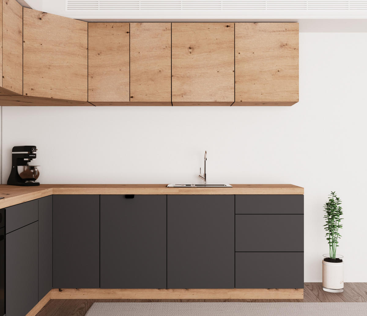 WINKELKÜCHE 320cm x 260cm- Langen KL14-M320 - in Grau / Artisan Eiche - Eiche Artisan/Grau, Holz (580/212/58cm)