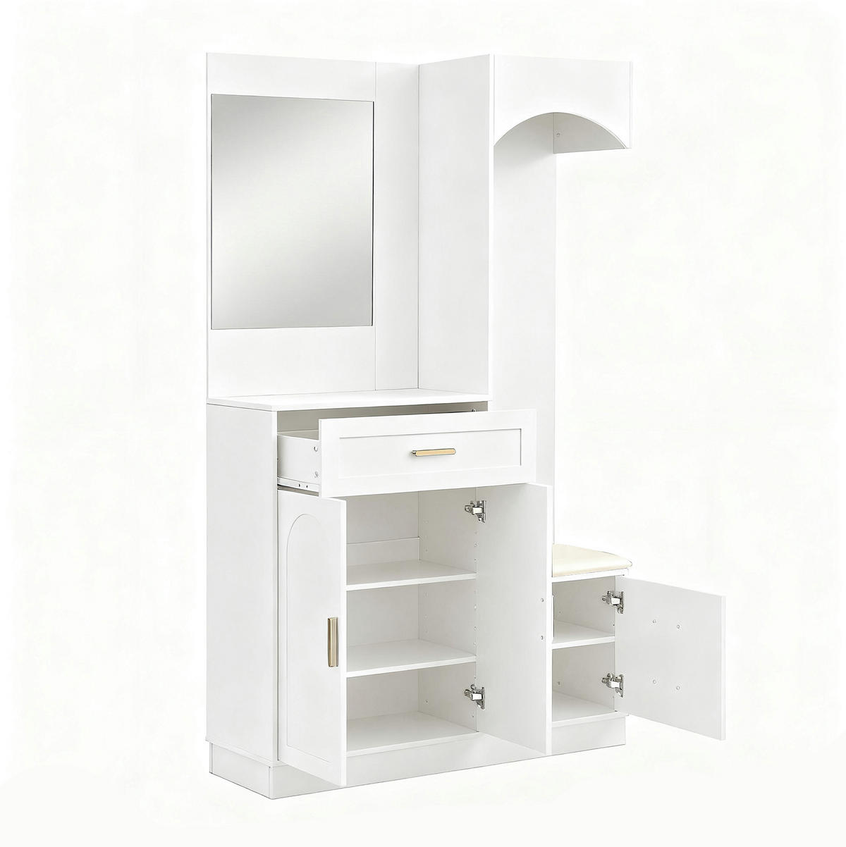 DIELENGARDEROBE mit Spiegel und Schuhablage 110/33/185,5 cm in Weiß - Weiß, Holzwerkstoff (110/185.5/33cm) - BEAOK