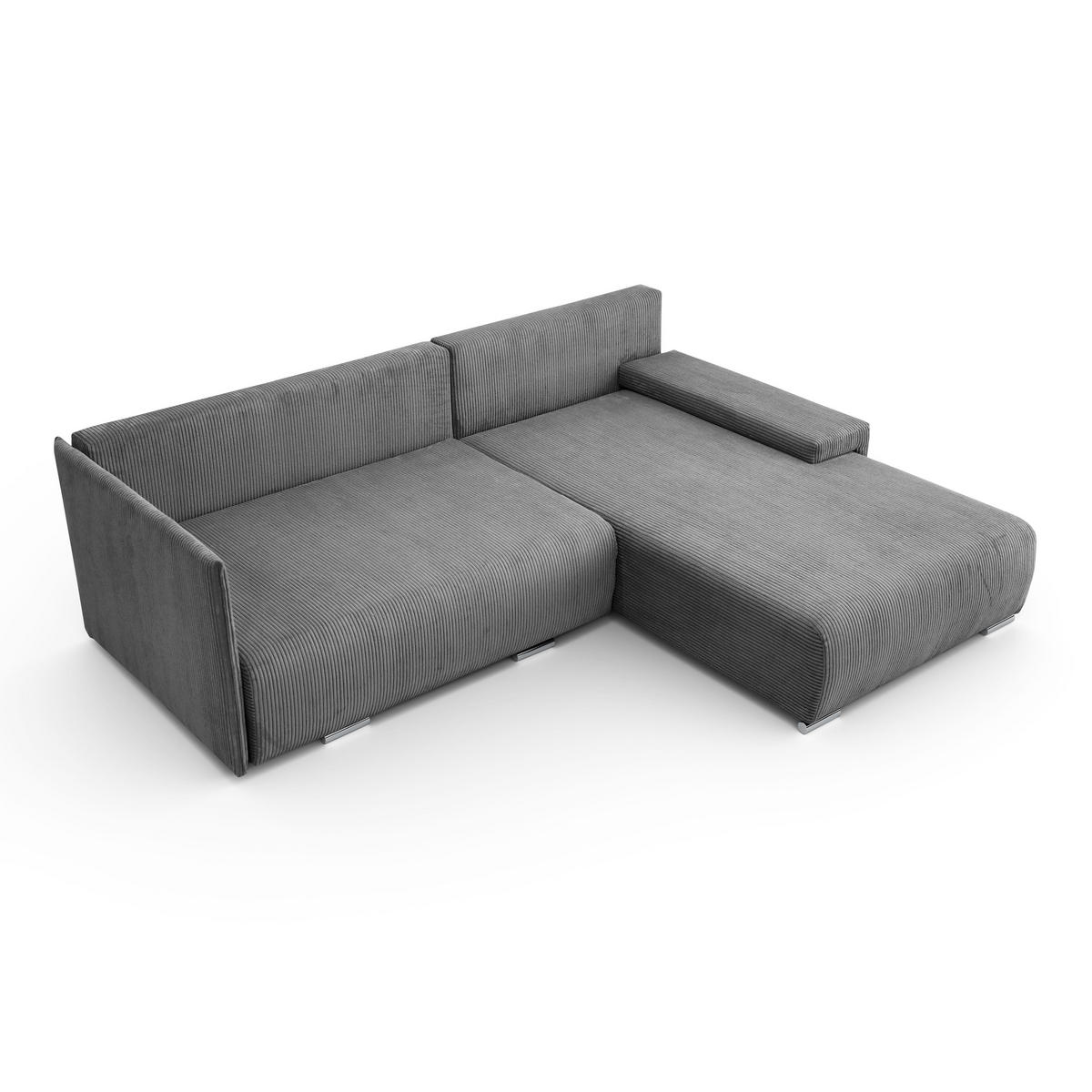 ECKSOFA L-Form Schlaffunktion Livorno Cord-Stoff Grau Rechts - Chromfarben/Schwarz, Holz/Kunststoff (246/188cm) - Kaiser Möbel