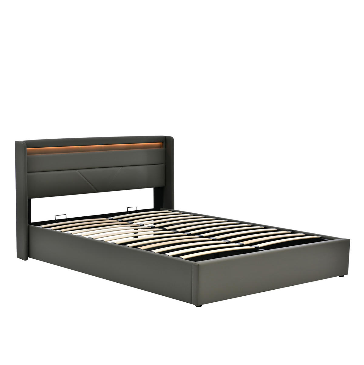 BETT mit Bettkasten und LED 160x200 cm PU Grau - Grau, Metall (160/200cm) - Meubliv