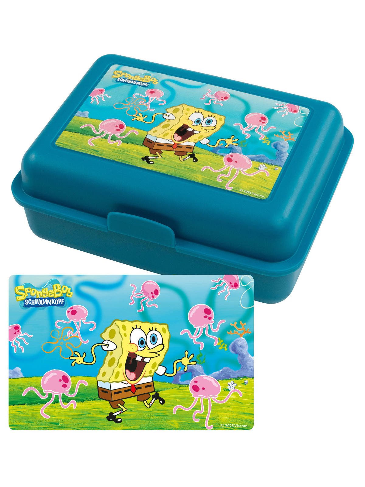 BROTDOSE Spongebob Schwammkopf Quallen Jellyfish Blau 17,5 x 12,8 x 6,9 cm - Blau, Kunststoff (17.5/6.9/12.8cm)