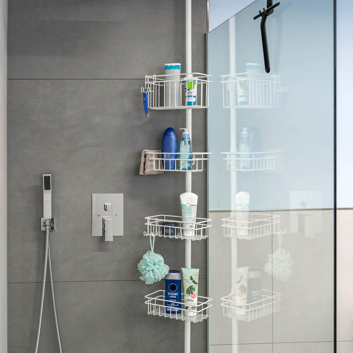 TELESKOP-BADREGAL, Metall, weiß - Weiß, Metall (30/290/30cm) - bremermann