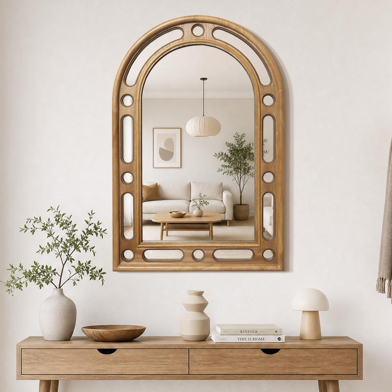 75CM Bogen Spiegel HTA0405 - Naturfarben, Naturmaterialien (3.5/75/50cm) - Hometopia