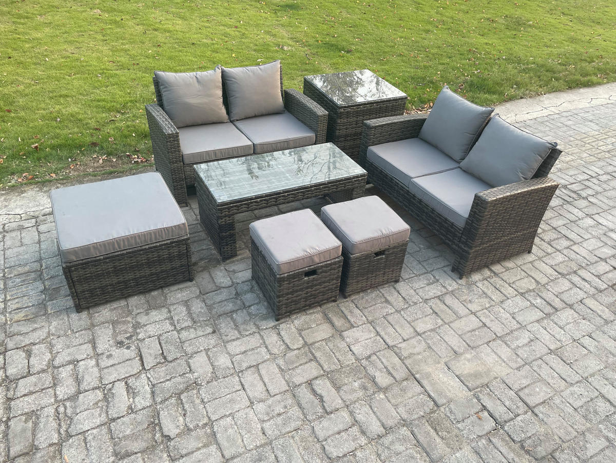 GARTENSOFA Hohe Rückenlehne Polyrattan Dunkelgrau 7-Sitzer - Dunkelgrau, Metall - Fimous