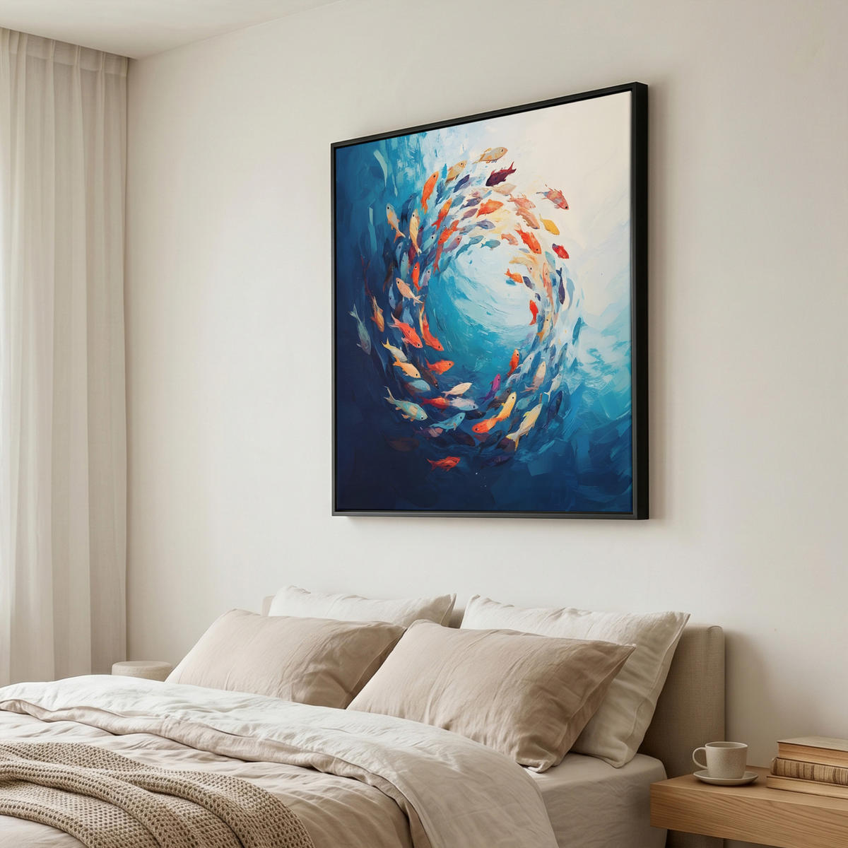 LEINWAND Bilder mit Rahmen - Meer - Fische - Bunt - Dynamisch - 90x90 - Hellblau, Textil (90/90cm) - MuchoWow
