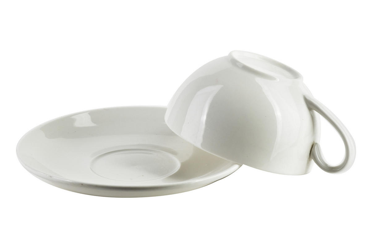 TASSE mit Untertasse Basic Weiß 15/11/7 cm Keramik - Weiß, Keramik (0.2L) - Mondex