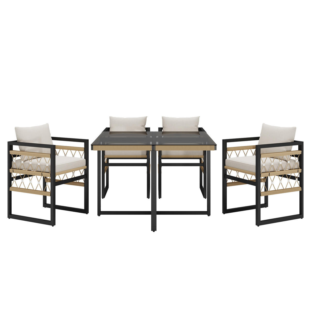 GARTENSETS aus Stahl & Sicherheitsglas 110x110x74cm Schwarz - Schwarz, Metall - Modfu