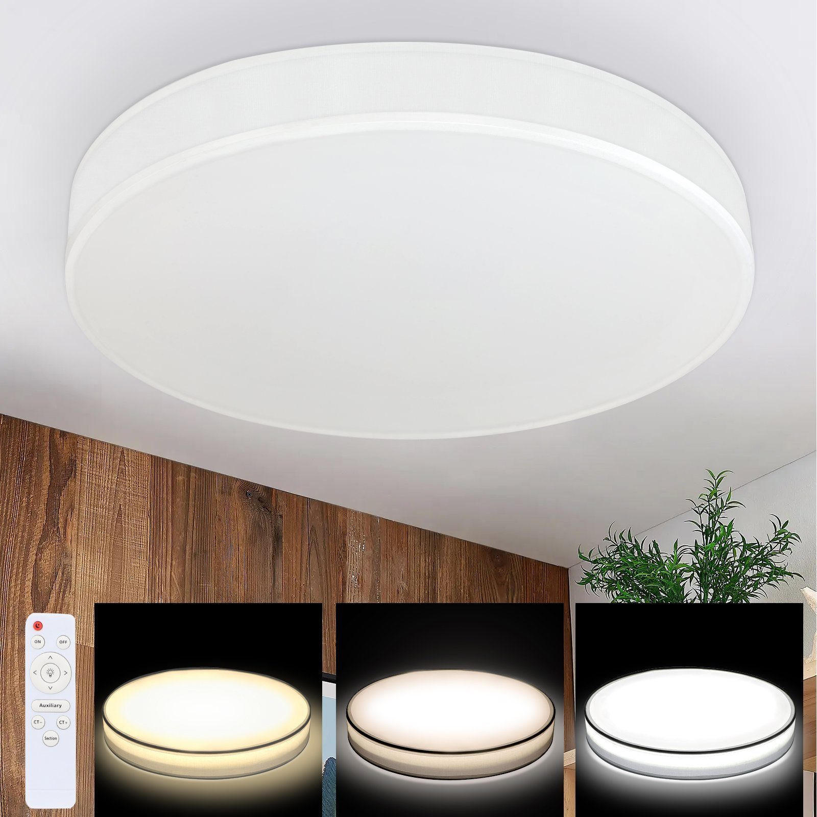 Thumbnail - Nettlife Led-Deckenleuchte, Weiß, Textil, F, 38x6x38 cm, Lampen & Leuchten, Innenbeleuchtung, Deckenleuchten