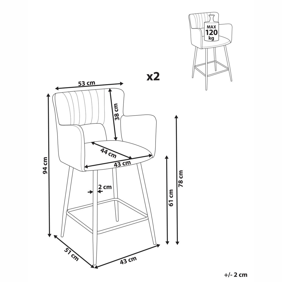 BARSTÜHLEN 2er-Set Schwarz Sanilac - Schwarz, Textil (53/94/51cm) - Beliani
