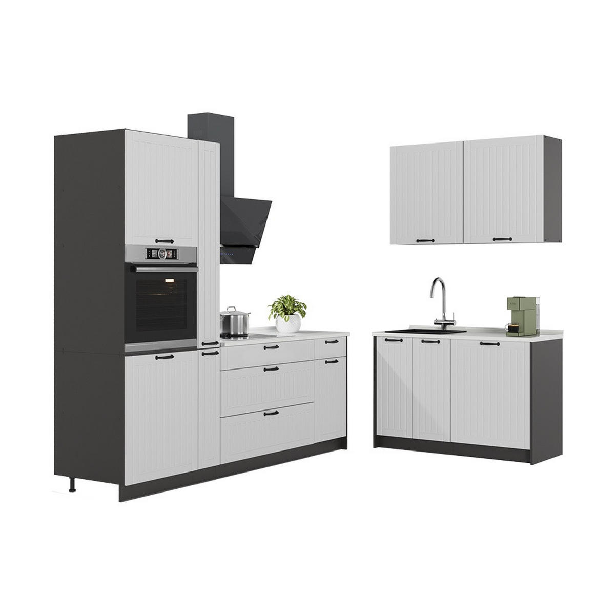 KUHINJA Fame-Line, Bijela Seoska/Antracit, 220 x 120 cm, RP Mramor - bijela/antracit, drvni materijal (220/206.8/60cm) - Vicco