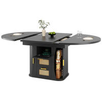 ESSTISCH Ausziehbarer 118-158×118×77,1 cm aus MDF und Metall mit Rattan-Schubladen, schwarz - Schwarz, Holzwerkstoff (158/118/77.1cm) - Luhomfu