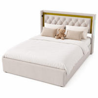 POLSTERBETT 140/200 cm in Hellbeige mit Bettkasten, LED und USB/Type-C Stoff - Beige, Holzwerkstoff/Textil (140/200cm) - STILVORA