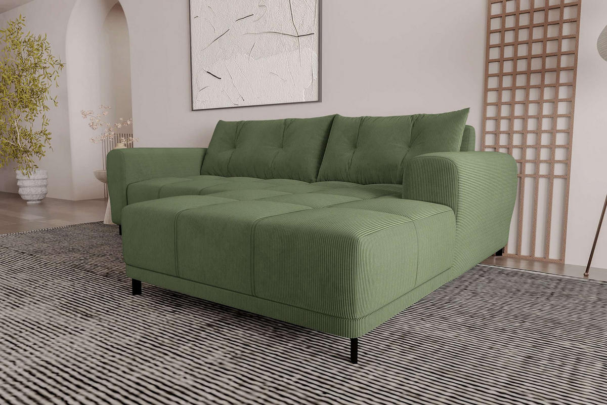 ECKSOFA Massimo Cordstoff Olivgrün inkl. Schlaffunktion Rechts - Schwarz/Olivgrün, Textil/Metall (246/177cm) - 99rooms