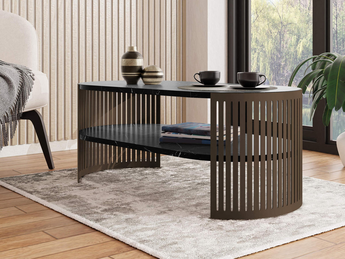 COUCHTISCH Fikoli Oval Braun I - Schwarz/Braun, Holzwerkstoff/Metall (100/50/40cm) - MIRJAN24