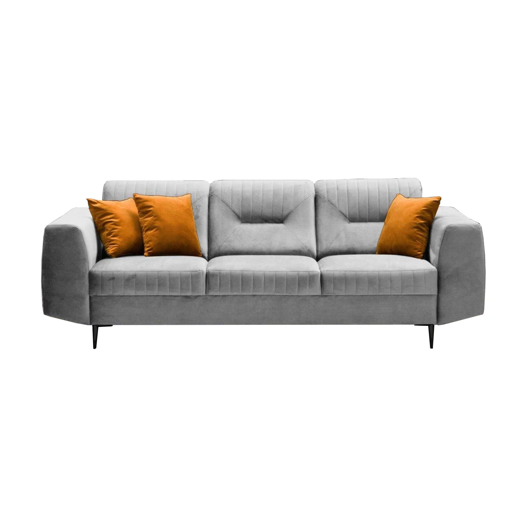 3-SITZER SOFA Venezia hellgrau mit schwarzen Beinen - Hellgrau/Schwarz, Textil (233/85/94cm) - Beautysofa