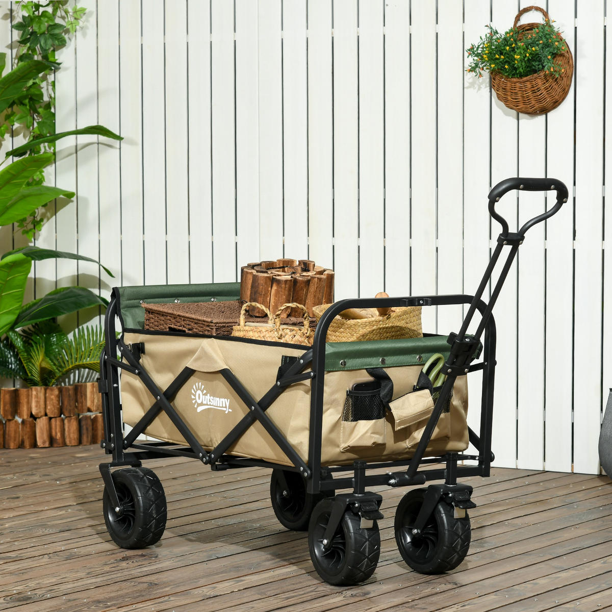 GARTENWAGEN DE-10347 faltbar 110 L, Teleskopgriff Khaki - Taupe, Metall (57/100/94cm) - ComfortXL