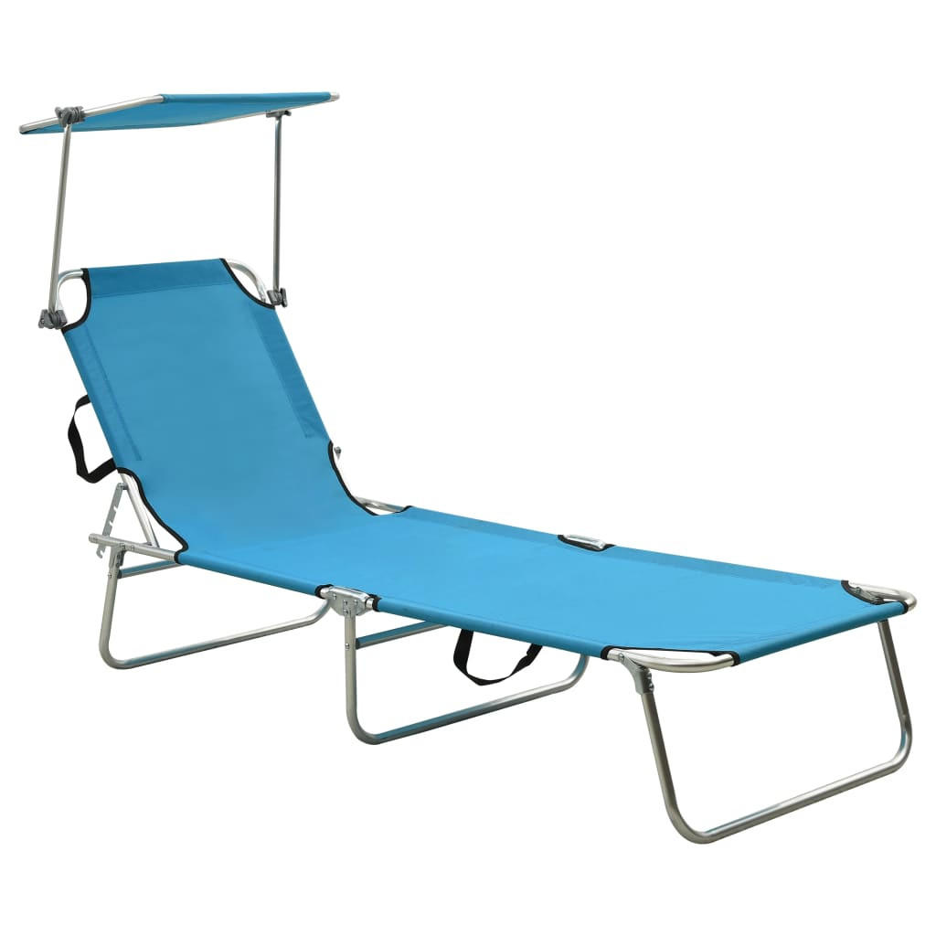 KLAPPLIEGE mit Sonnendach Blau Aluminium - Blau, Textil (57.5/27/187cm) - furnicato