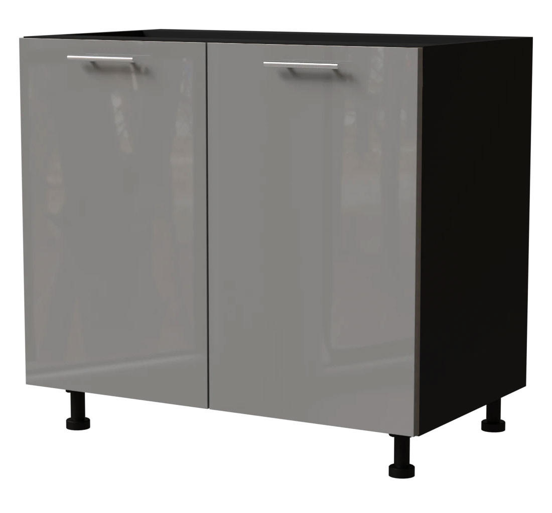 KÜCHENUNTERSCHRANK Essen D11/90 Grau Hochglanz / Schwarz Matt 90 / 50 / 82cm - Schwarz/Grau, Holz/Holzwerkstoff (90/82/50cm) - Feldmann-Wohnen