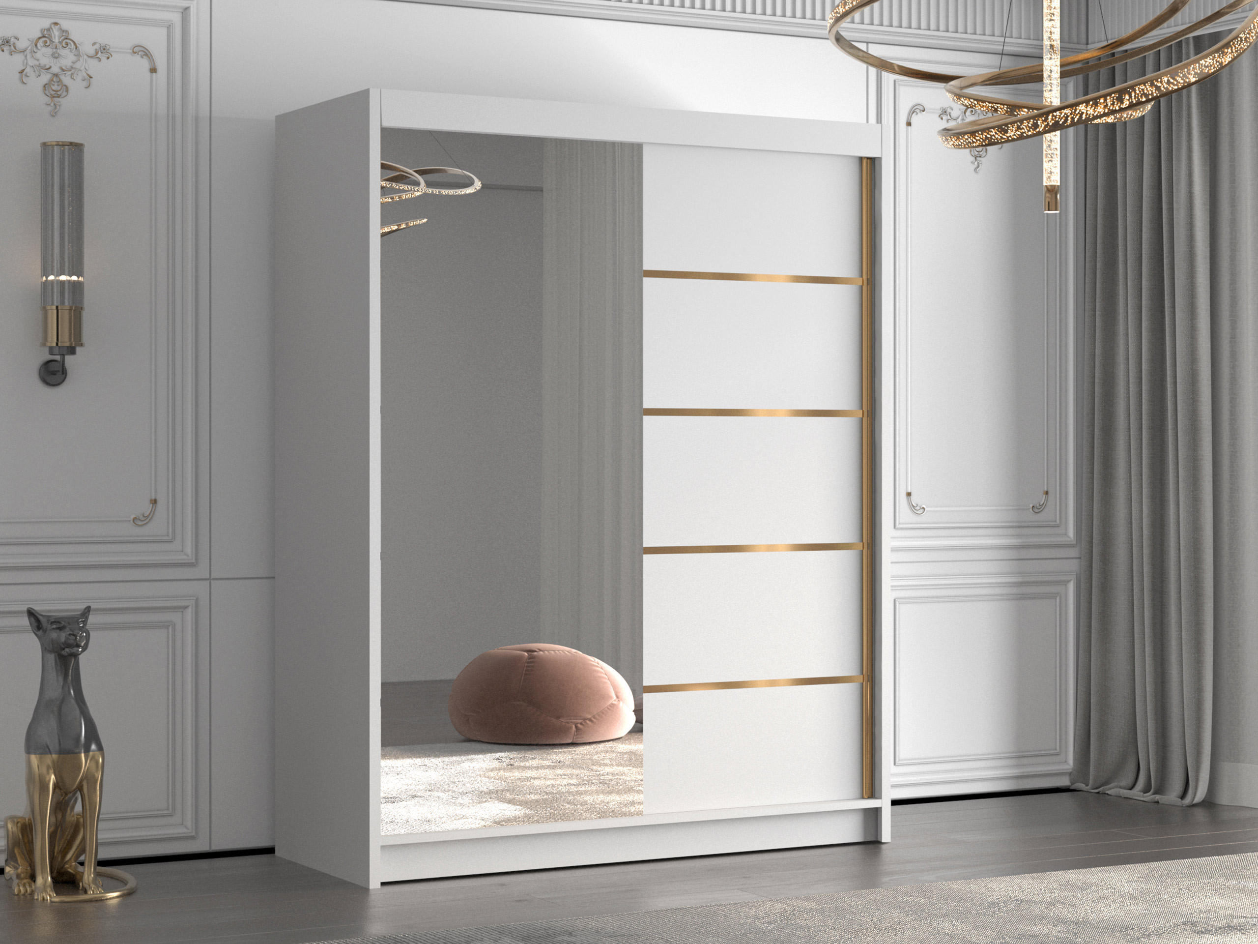 SCHIEBETÜRENSCHRANK Flavio III - Goldfarben/Weiß, Holzwerkstoff/Metall (150/200/58cm) - MIRJAN24