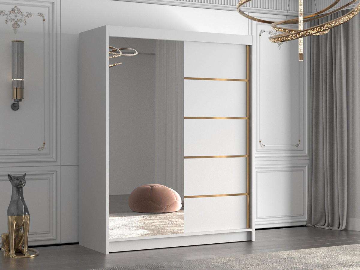 SCHIEBETÜRENSCHRANK Flavio III - Goldfarben/Weiß, Holzwerkstoff/Metall (150/200/58cm) - MIRJAN24