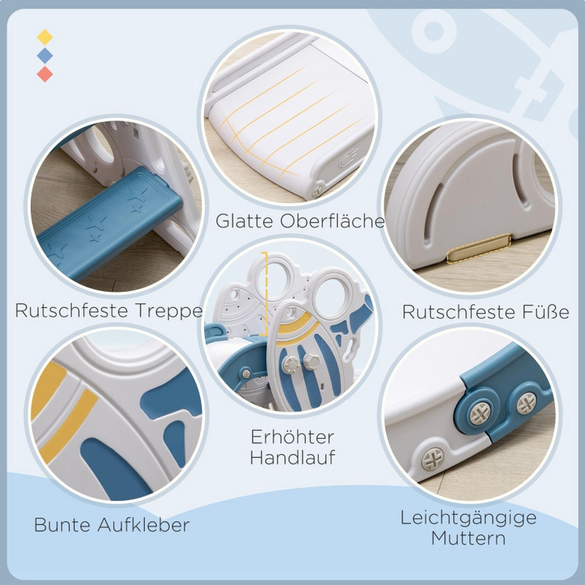 KINDERRUTSCHE für 1,5–3 Jahre Blau 157 x 46,5 x 80 cm - Blau, Kunststoff (46.5/80/157cm) - Korfee
