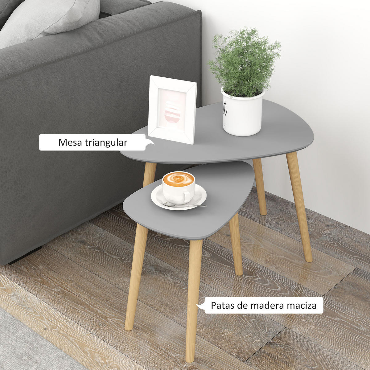 BEISTELLTISCH Grau 2 Stück - Grau, Kunststoff (59.5/39.5/45cm) - GiPP