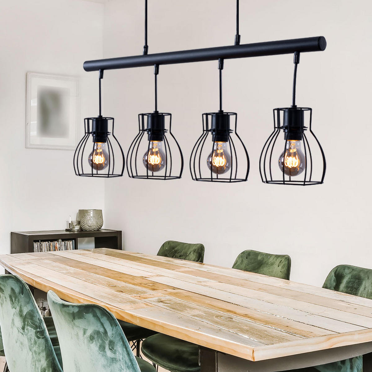 LED HÄNGELEUCHTE Käfig Design Schwarz - Schwarz, Metall (77/14/120cm)