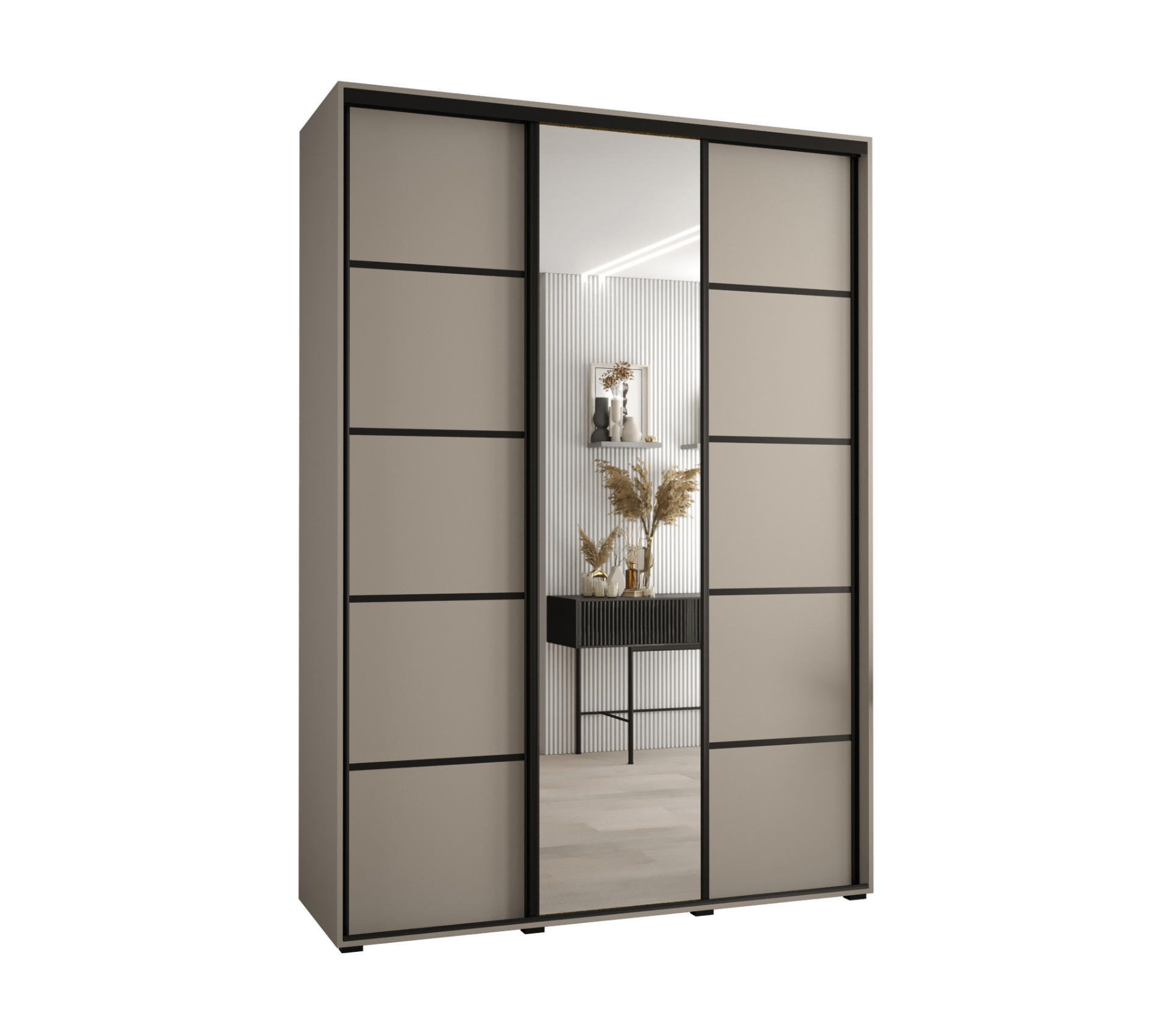 SCHWEBETÜRENSCHRANK 235,2/180/45 3-türig - Kaschmir/Schwarz, Holz/Metall (180/235.2/45cm) - MÖBEL KRYSPOL