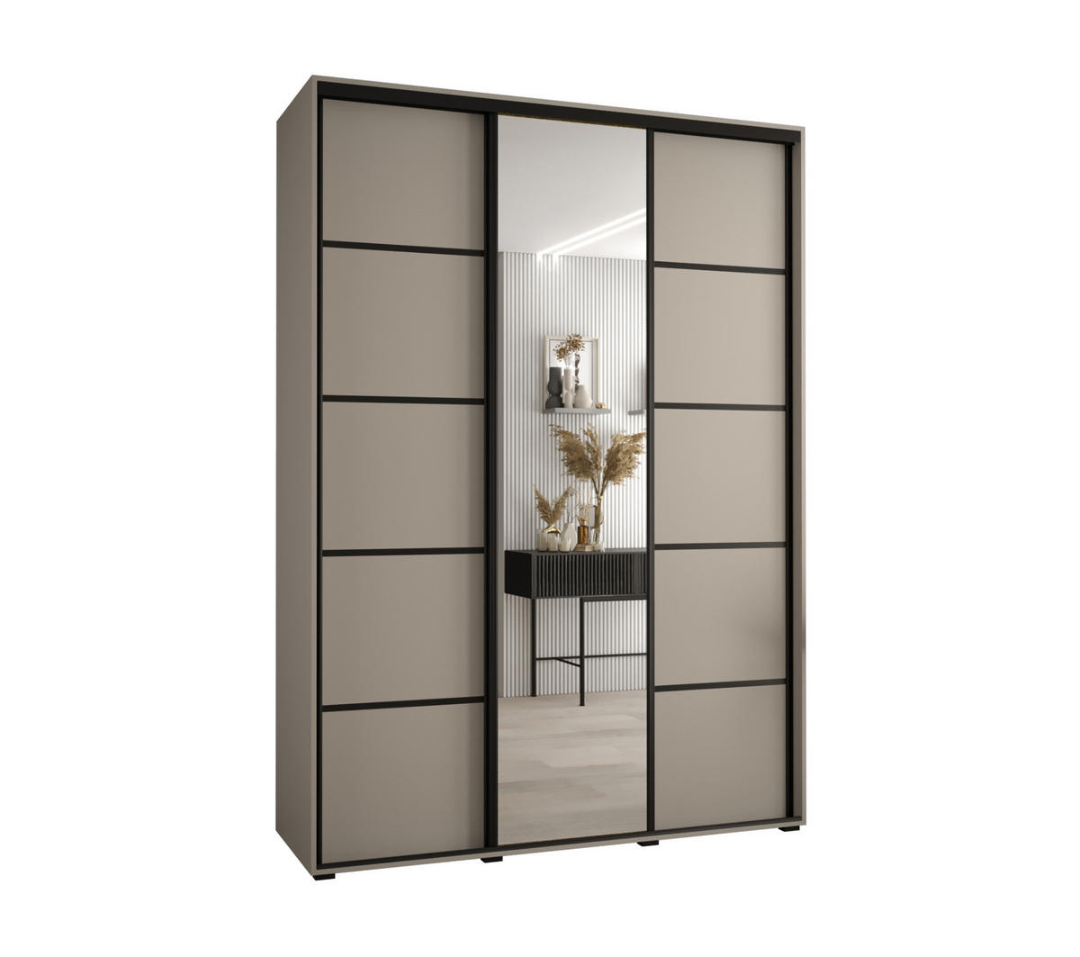 SCHWEBETÜRENSCHRANK 235,2/180/45 3-türig - Kaschmir/Schwarz, Holz/Metall (180/235.2/45cm) - MÖBEL KRYSPOL