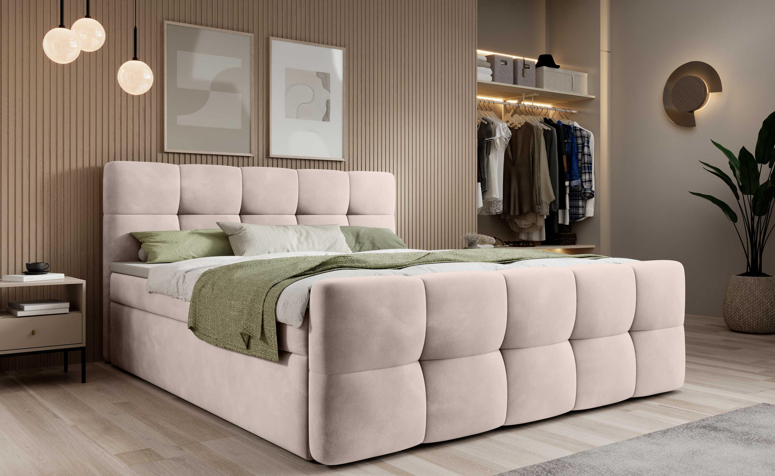 BOXBETT Modena 3 beige 180/200 cm mit Bettkasten - Beige, Textil (180/200cm) - wonello