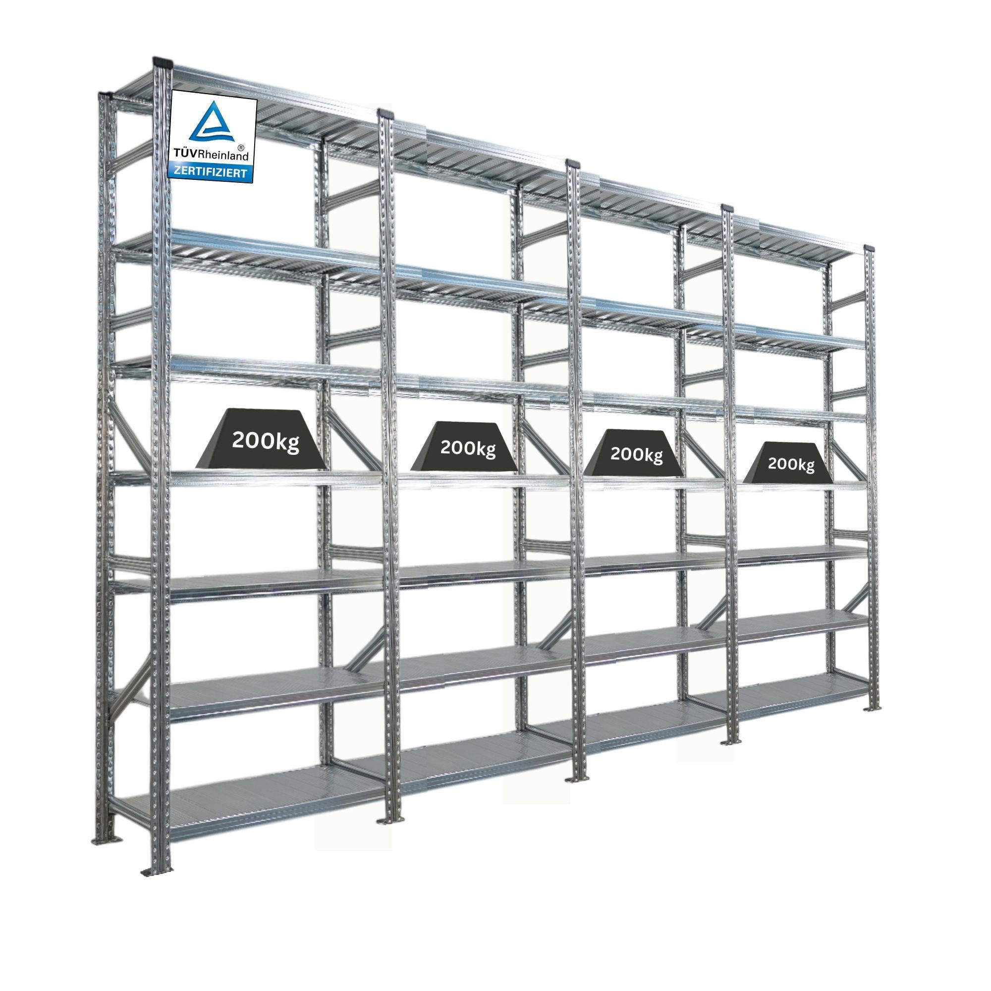 FACHBODENREGAL Proximo 250x360x50cm 7 Ebenen Beidseitig nutzbar Verzinkt - Silberfarben, Metall (360/250/50cm) - PROREGAL