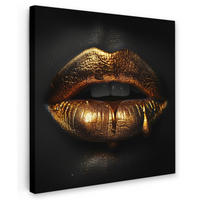 LEINWANDBILD Frau - Porträt - Lippen - Gold - Schwarz 20x20 cm - Schwarz, Textil (20/20cm) - MuchoWow
