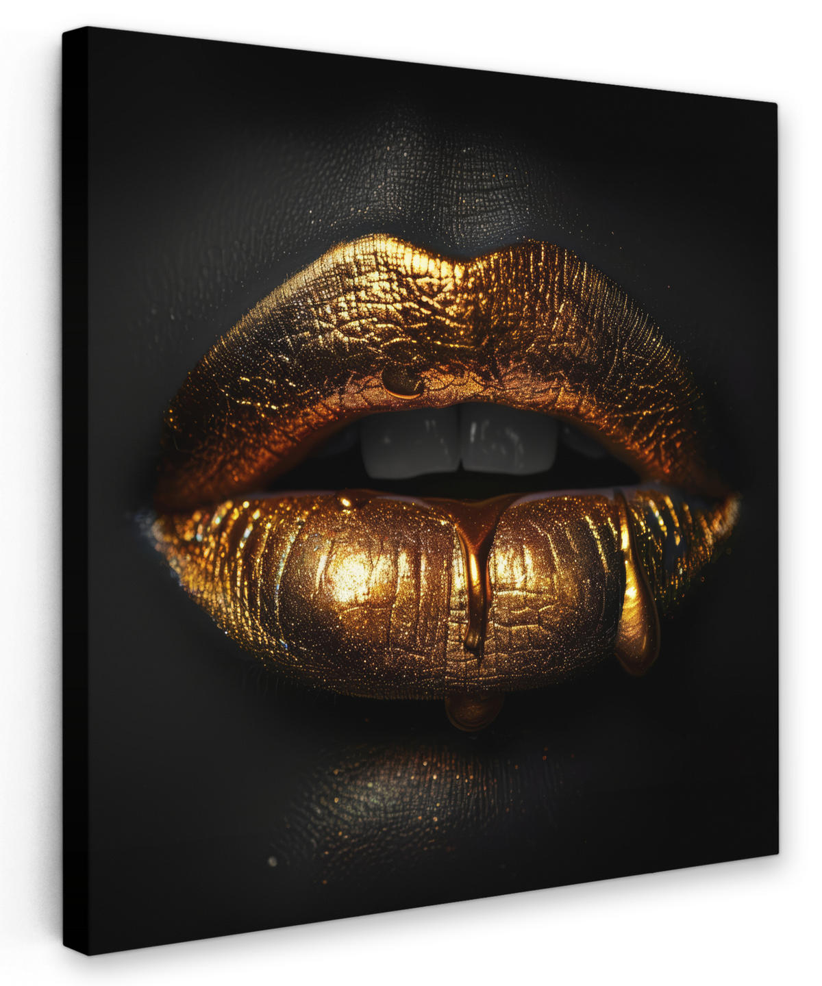 LEINWANDBILD Frau - Porträt - Lippen - Gold - Schwarz 20x20 cm - Schwarz, Textil (20/20cm) - MuchoWow