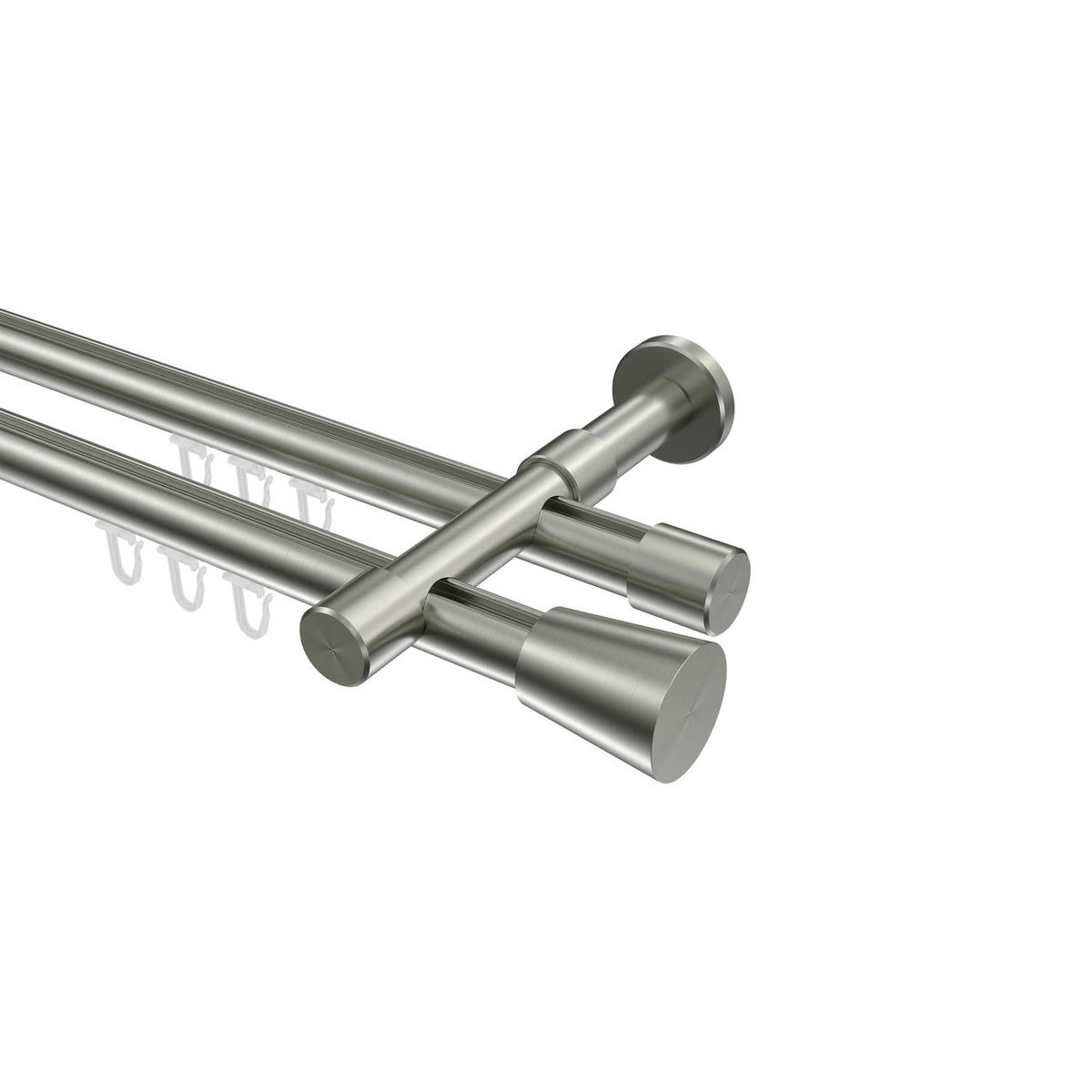INNENLAUF-GARDINENSTANGEN-SET Prestige Sitra 320 cm (geteilt in 2 x 160 cm), 2-läufig, 20 mm Ø Edelstahl-Optik - Edelstahlfarben, Metall (320cm) - INTERDECO