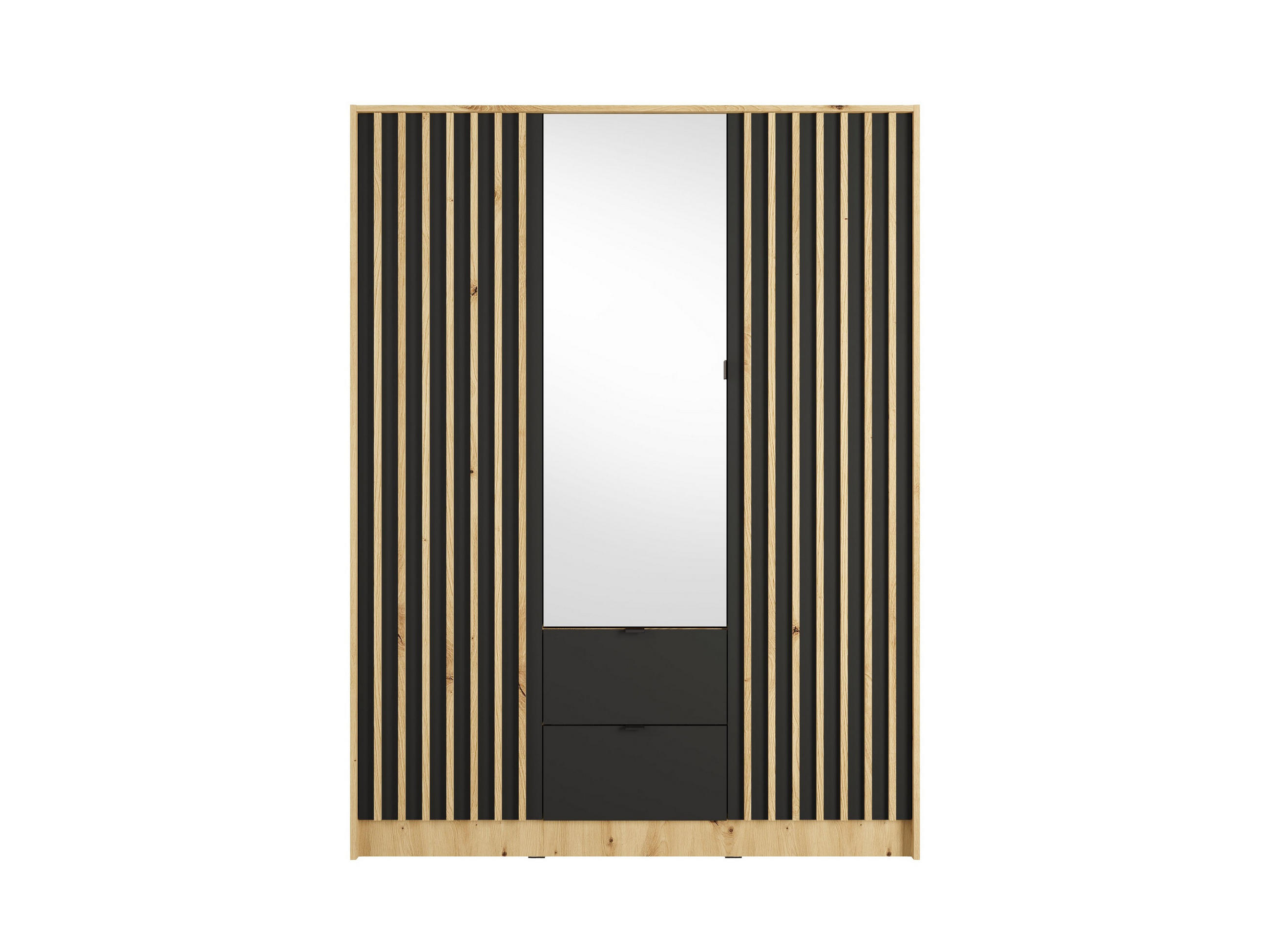 DREHTÜRENSCHRANK SATREN 150,8/200,5/54,5cm 3-türig mit Spiegel Eiche Artisan - Schwarz/Eiche Artisan, Holzwerkstoff (150.8/200.5/54.5cm) - MASSENO