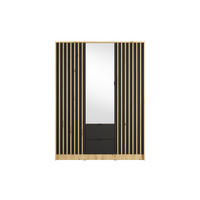 DREHTÜRENSCHRANK SATREN 150,8/200,5/54,5cm 3-türig mit Spiegel Eiche Artisan - Schwarz/Eiche Artisan, Holzwerkstoff (150.8/200.5/54.5cm) - MASSENO