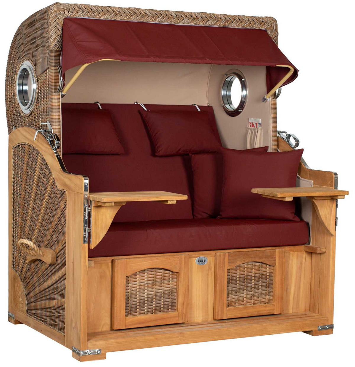 STRANDKORB XXL Düne Grande Teak Banana - Rot/Braun, Metall (142/170/95cm) - Mr. Deko