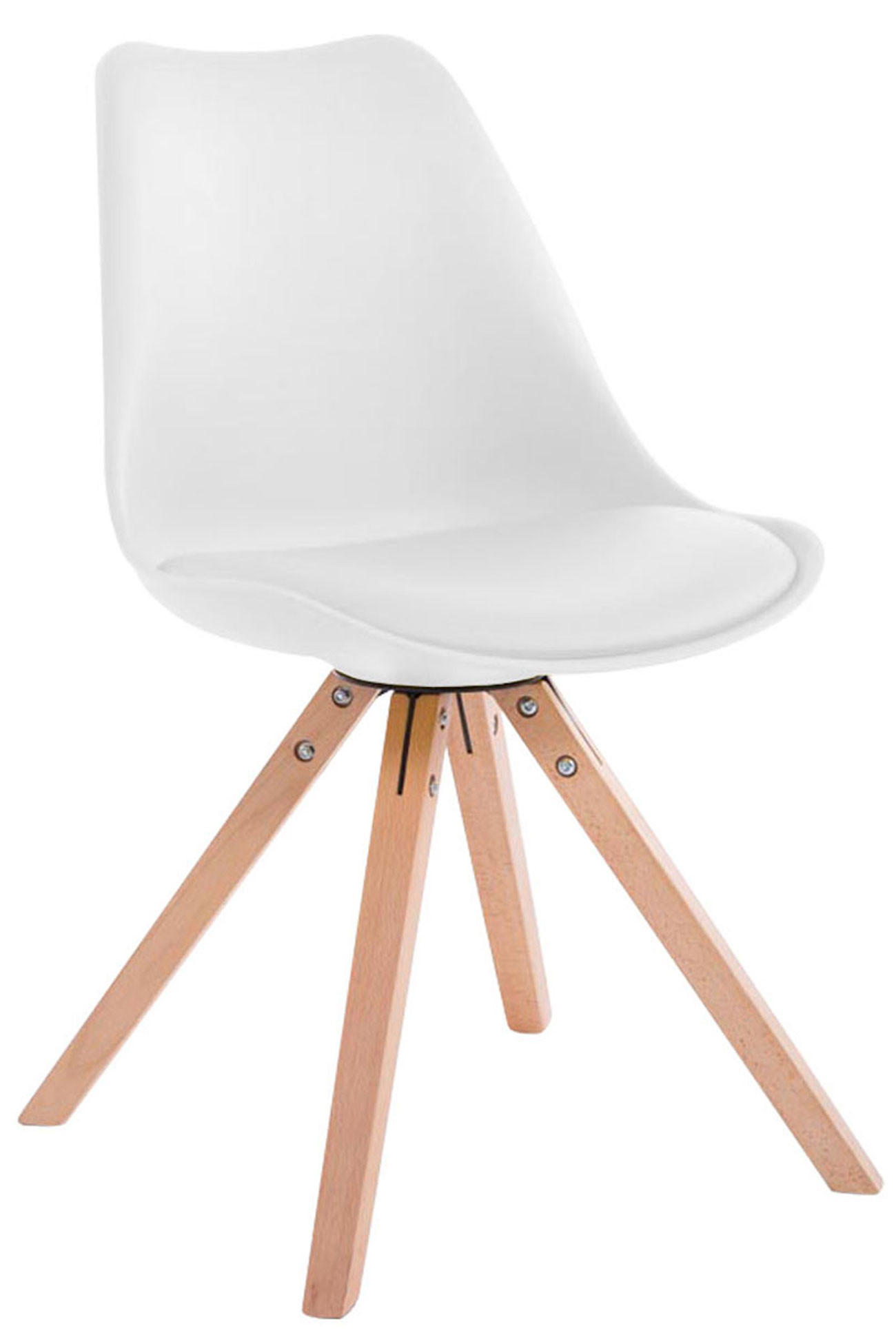 STUHL Lederlook weiß - Eukalyptusholzfarben/Weiß, Holz/Textil (47.5/83/55.5cm) - CLP