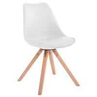 STUHL Lederlook weiß - Eukalyptusholzfarben/Weiß, Holz/Textil (47.5/83/55.5cm) - CLP