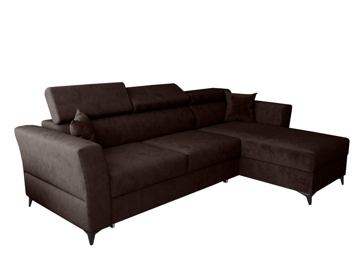 ECKSOFA L Form Ribella Braun 265/180/100 cm Rechts mit Schlaffunktion - Schwarz/Braun, Textil/Metall (265/180cm) - AX Living