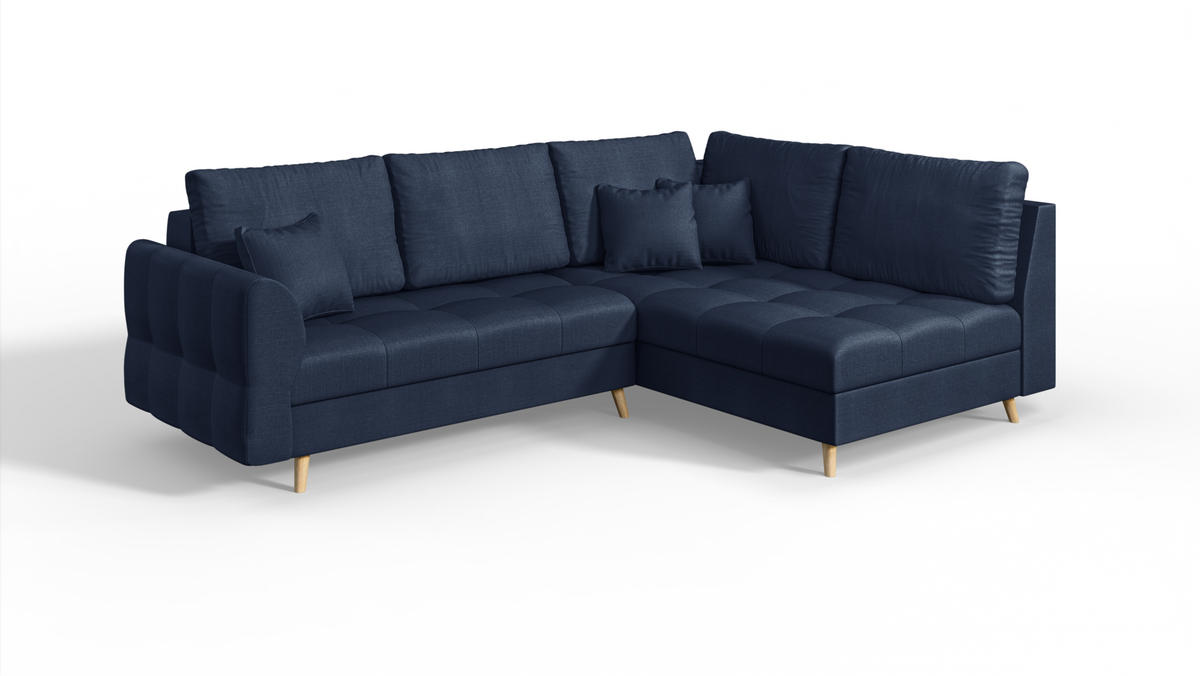 ECKSOFA Lorine Mikrofaser Dunkelblau - Hellbraun/Dunkelblau, Buchenholz/Textil (231/161cm) - S-Style Möbel