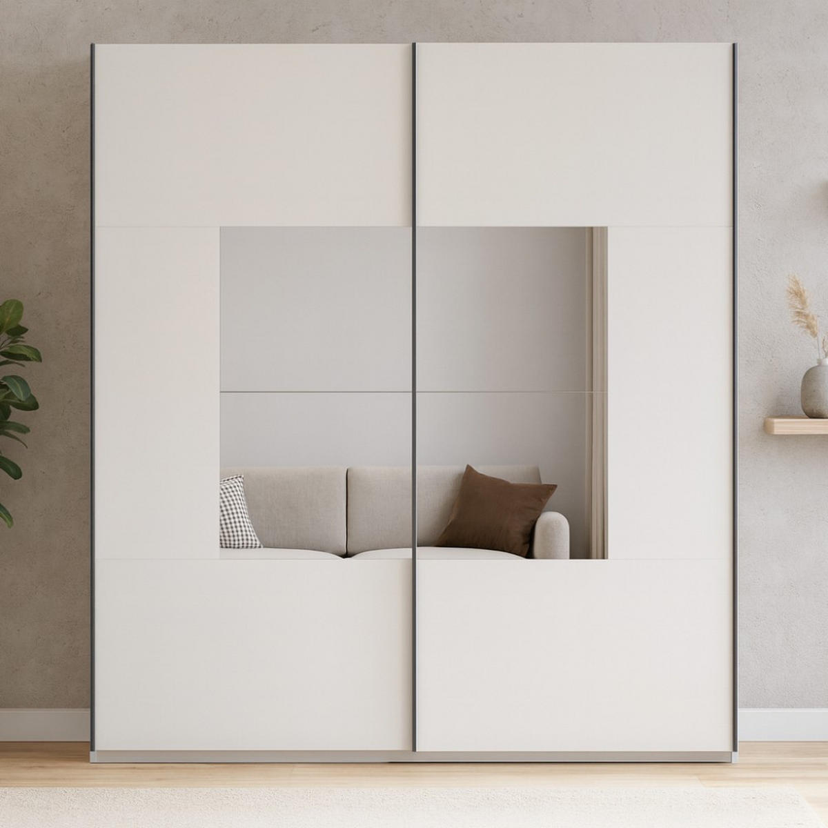 SCHWEBETÜRENSCHRANK Brooklyn mit 2 Türen und Spiegel, kaschmir, 203 cm - Kaschmir, Holzwerkstoff (203/215/65cm) - Beautysofa