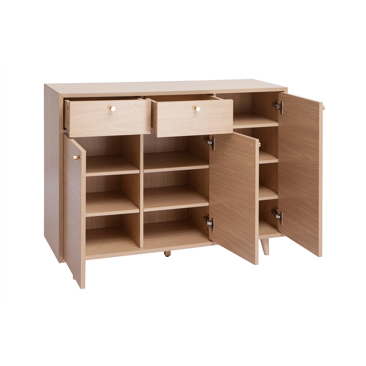 SCHUHSCHRANK Helles Holzdekor Eichenfurnier Goldenes Metall B110 cm SILVESTRE - Eiche Bianco, Holz (34.5/83.5/110cm) - Miliboo