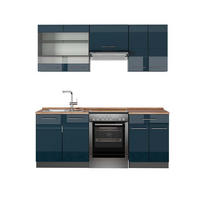 KÜCHENZEILE Fame-Line Dunkelblau Hochglanz/Anthrazit 200 cm AP Eiche - Anthrazit/Dunkelblau, Holzwerkstoff (200/81.6/60cm) - Vicco