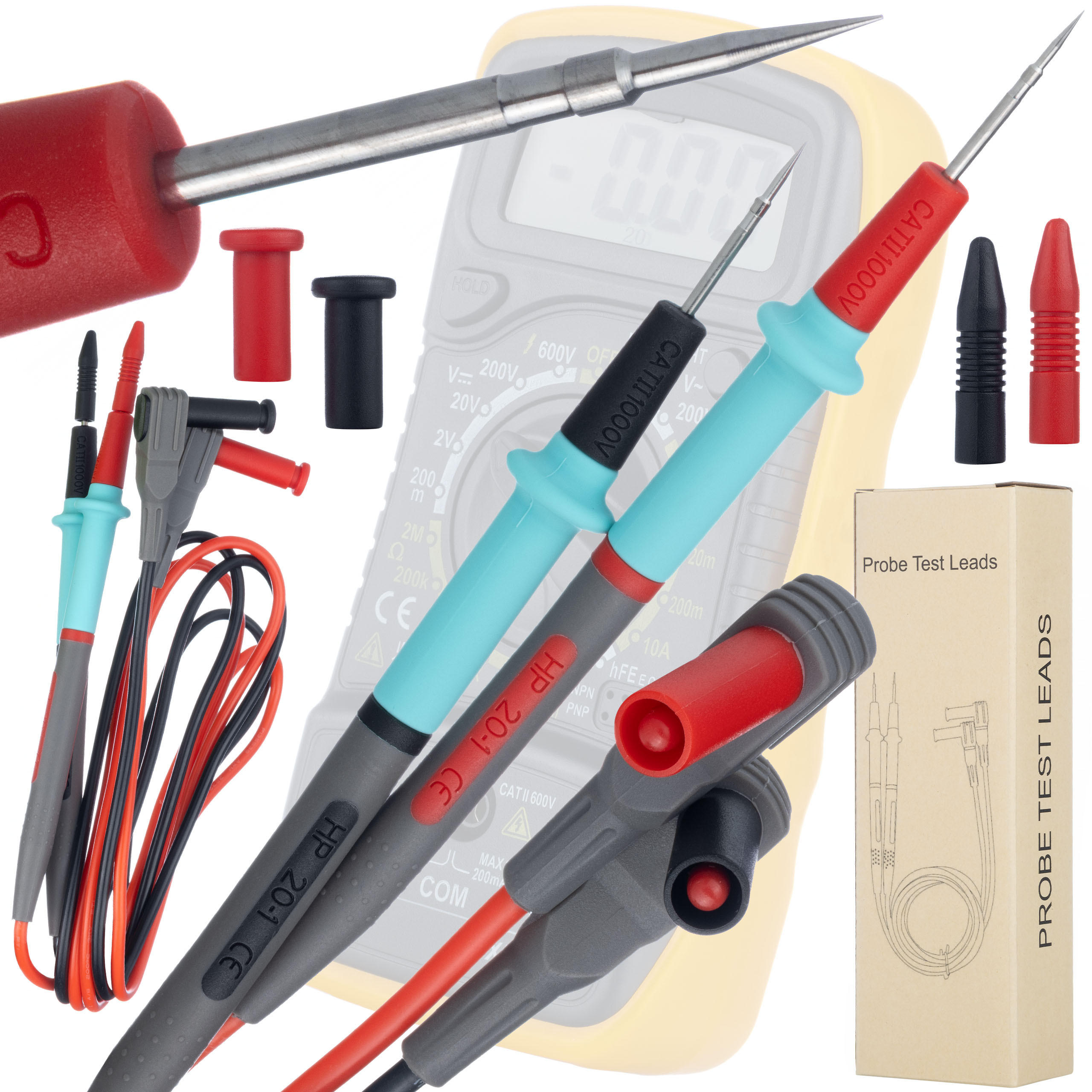 MESSLEITUNG Universal, 1000 V CAT III, 20 A, Nadelspitze 0,4 mm, Silikon, 103 cm, Bananenstecker - Multicolor, Kunststoff/Metall (10/10/10cm)