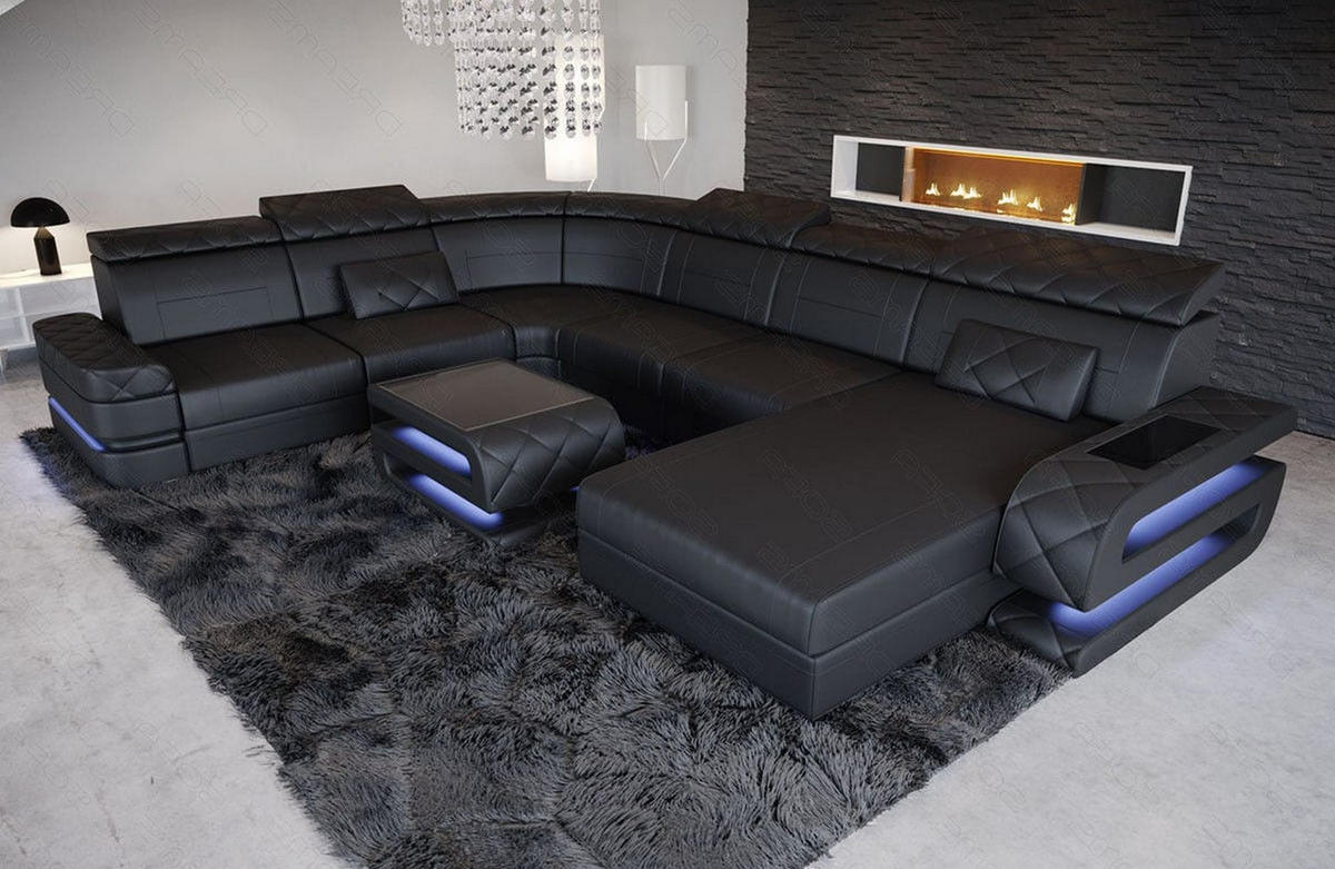 WOHNLANDSCHAFT Bologna Schwarz Echtleder - Schwarz, Leder (397/89/299cm)